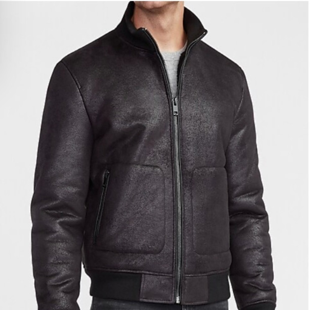 New! Express Black Leather Sherpa Line jacket